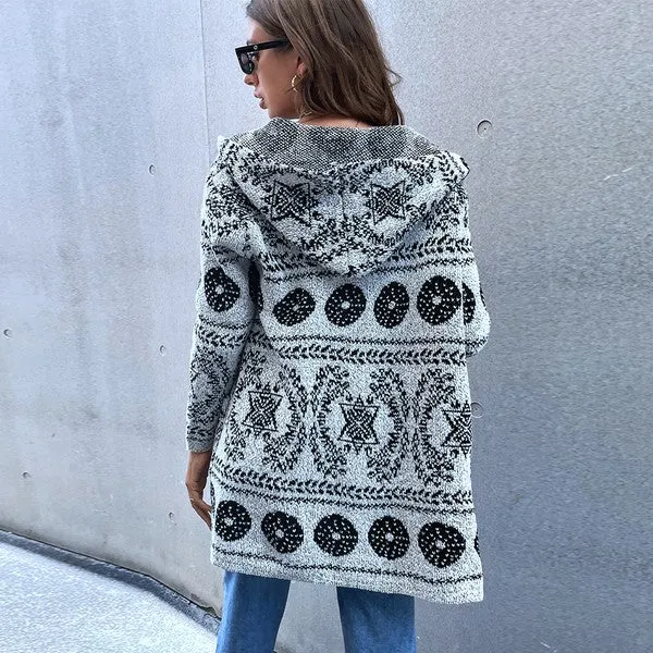 light grey floral pattern hooded cardigan