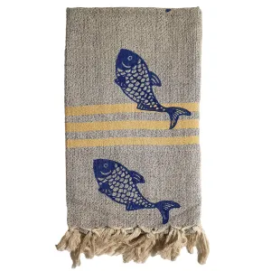 Linen Turkish Towel Pestemal Fish Pattern