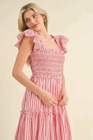 Marcy Striped Smocked Midi Dress