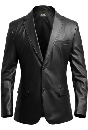 Men Black leather Blazer