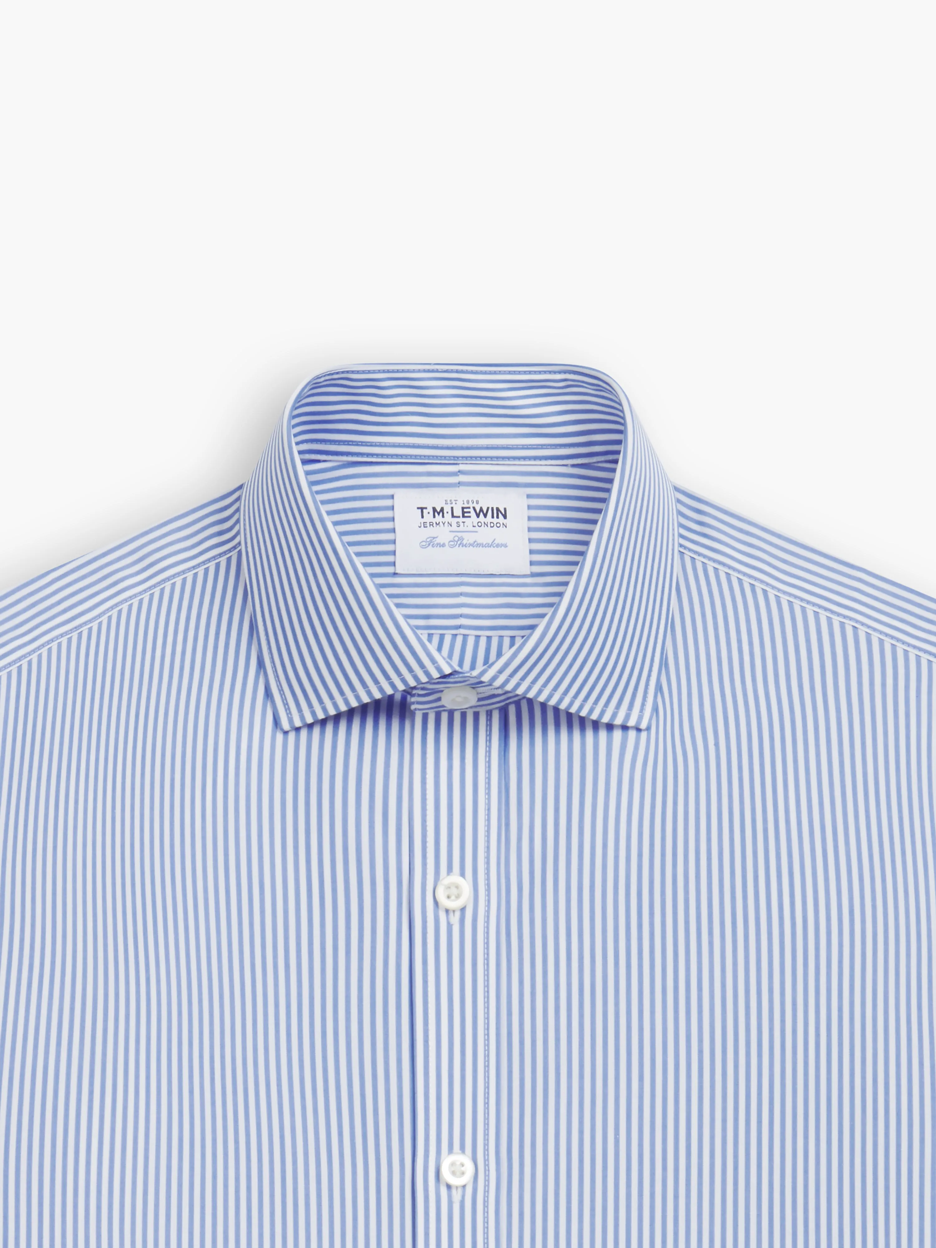 Non-Iron Light Blue Stripe Poplin Fitted Single Cuff Classic Collar Shirt