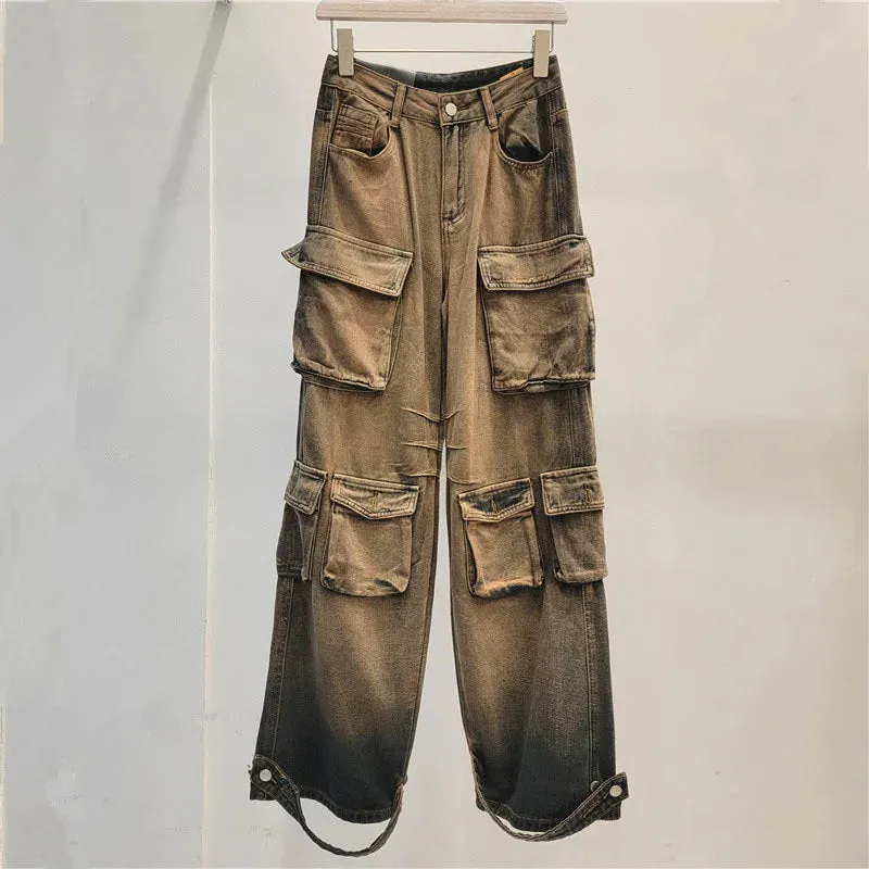 Pre Order:  Multi Pocket Wide Leg Cargo Jeans