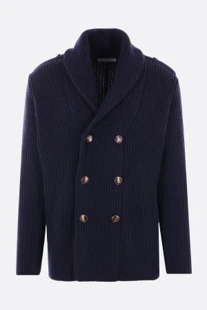 Ribbed Double-Breasted Wool-Cashmere-Silk Cardigan