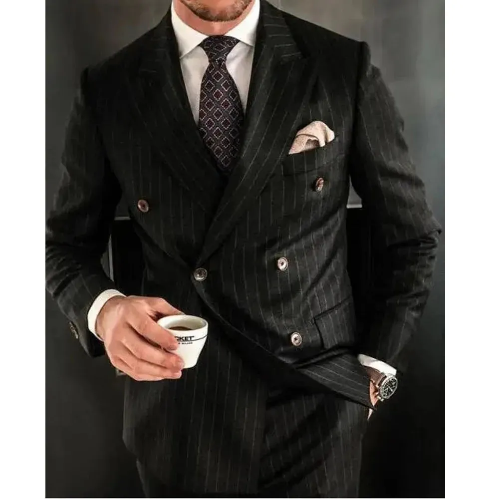 Slim Fit Striped Men's Suit 2-Piece Blazer & Pants for Wedding Groom