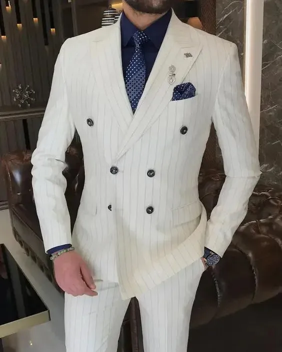 Slim Fit Striped Men's Suit 2-Piece Blazer & Pants for Wedding Groom