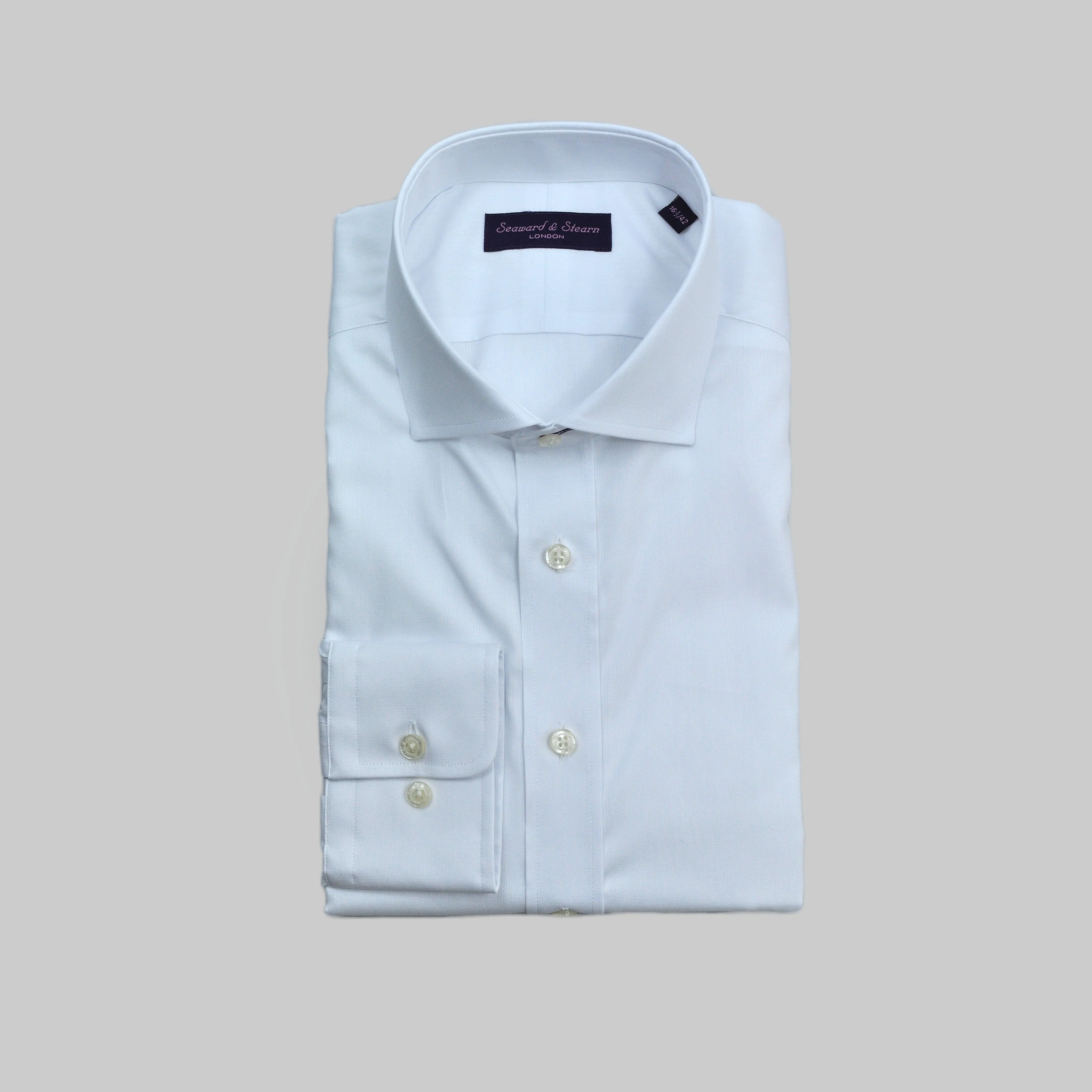 Spread Collar Cotton 'end on end' Shirt in White