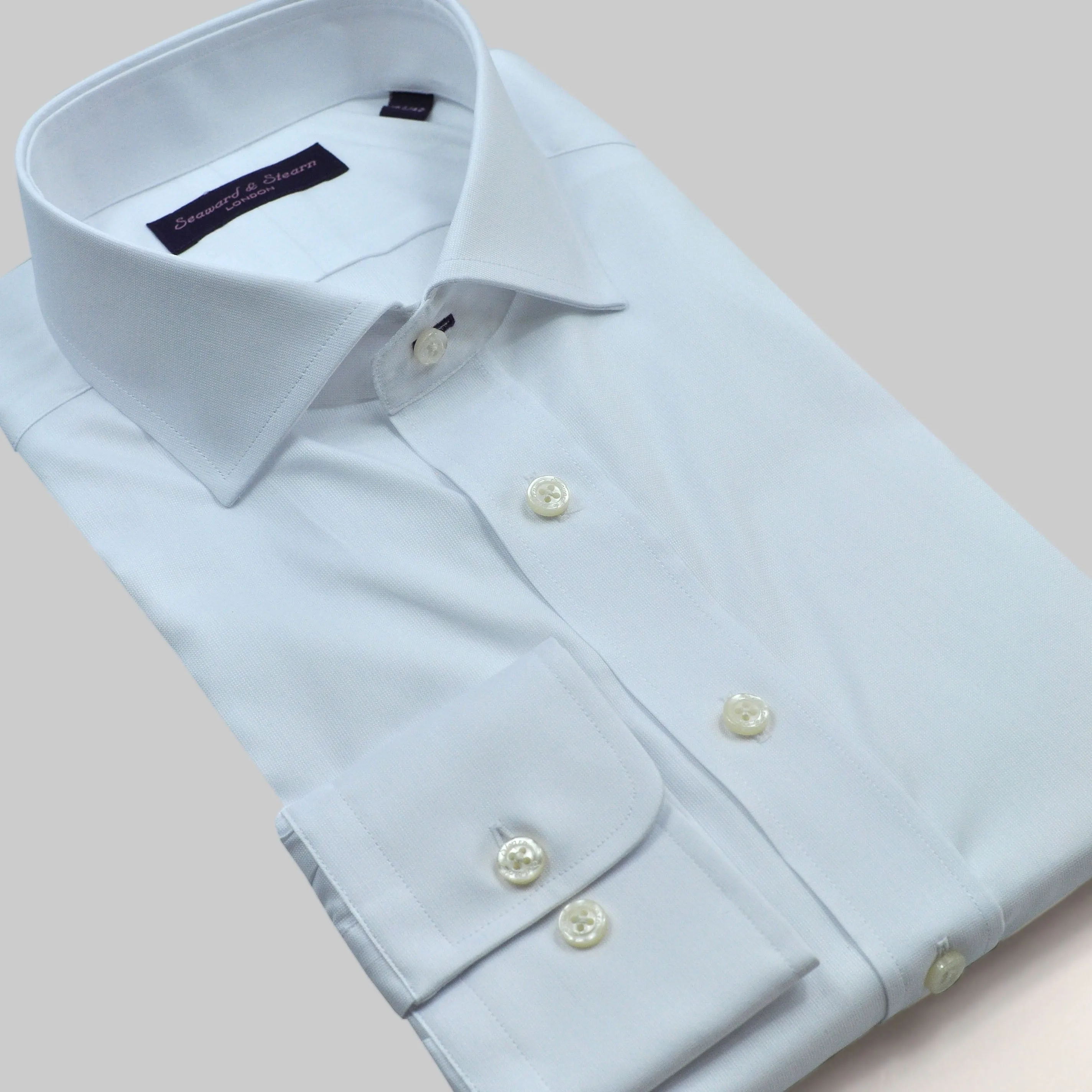 Spread Collar Cotton 'end on end' Shirt in White