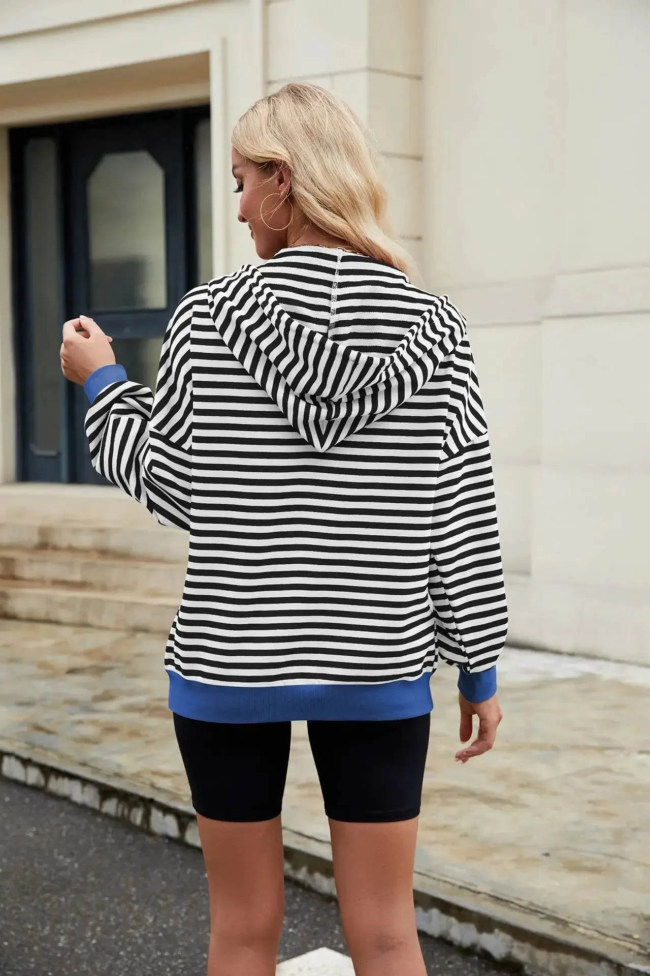 Striped Zipper Hooded Sweatshirt