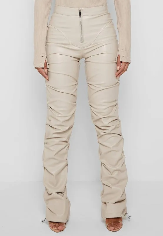 TEEK - Cream Zip Front Folds Pants