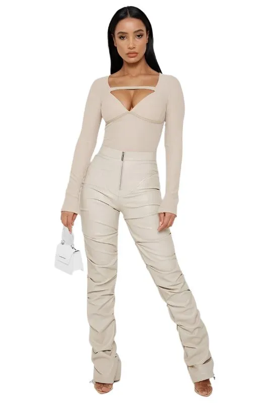 TEEK - Cream Zip Front Folds Pants