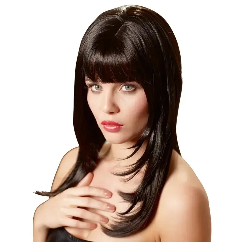 Wet Look Smooth Long Black Wig for Women