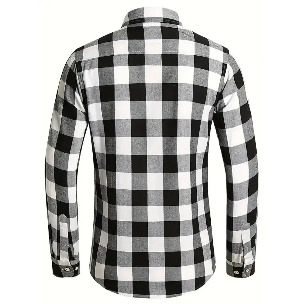 Wiaofellas  -  Plus Size Fashion Shirts Men's Plaid Shirt Long Sleeve Soft Classic Retro Lapel Double Pocket Design Business Casual Men's Tops