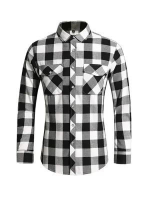 Wiaofellas  -  Plus Size Fashion Shirts Men's Plaid Shirt Long Sleeve Soft Classic Retro Lapel Double Pocket Design Business Casual Men's Tops