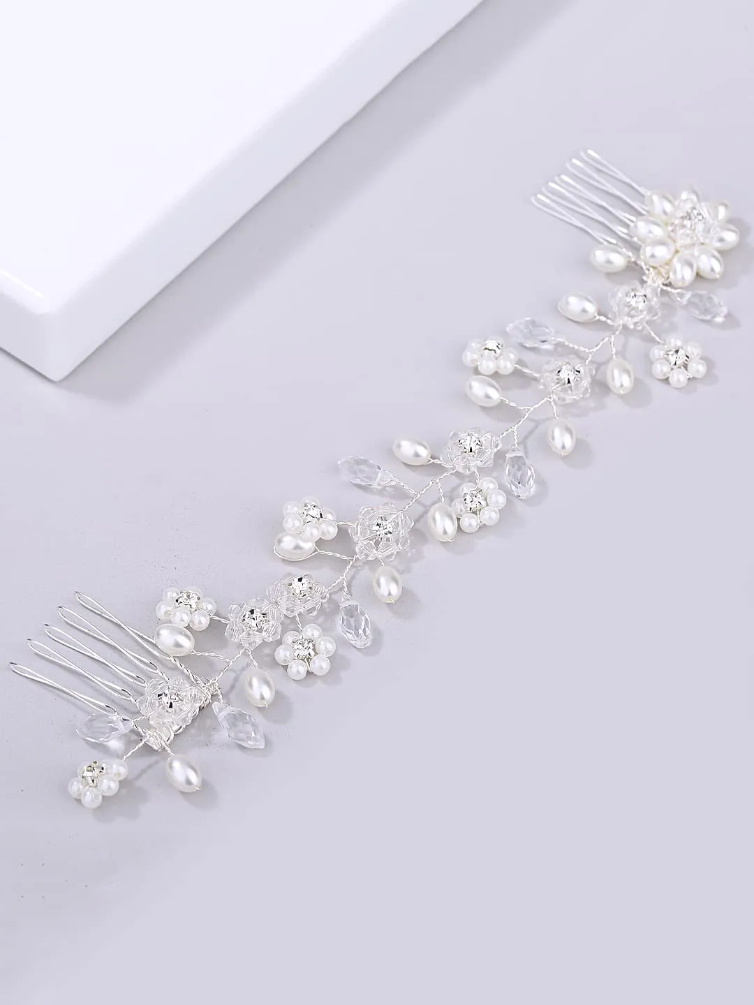 Yellow Chimes Bridal Hair Vine for Women and Girls Bridal Hair Accessories for Wedding White Comb Pin for Women Hair Accessories Wedding Jewellery for Women Comb Pin Hair Clip / Side Pin / Jooda Pin Hair Accessories.